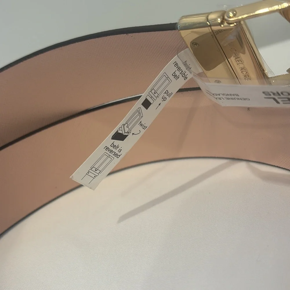 Michael Kors Reversible Gold MK Logo Belt Brown/Pink